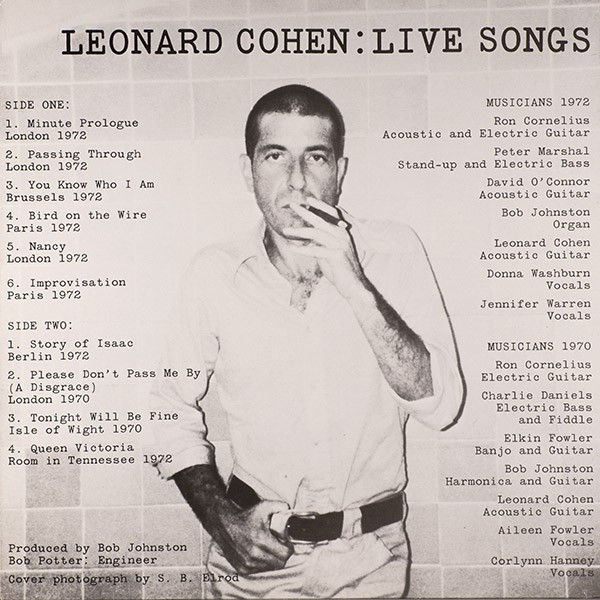 COHEN, LEONARD - LIVE SONGS - LP