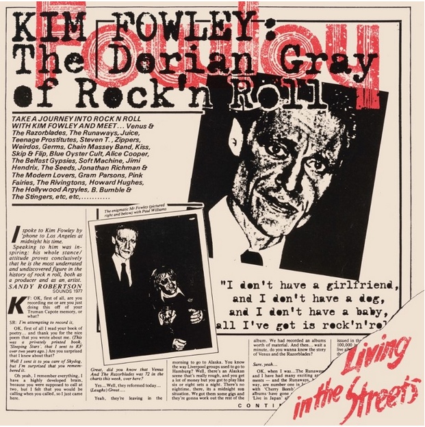 KIM FOWLEY LIVING IN THE STREETS LP VINYLE 1977 REEDITION MUNSTER RECORDS