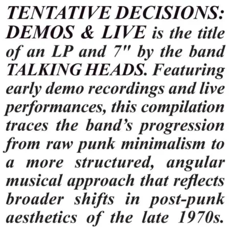 TALKING HEADS - TENTATIVE DECISIONS (LP + VINYLE NOIR 7") - LP