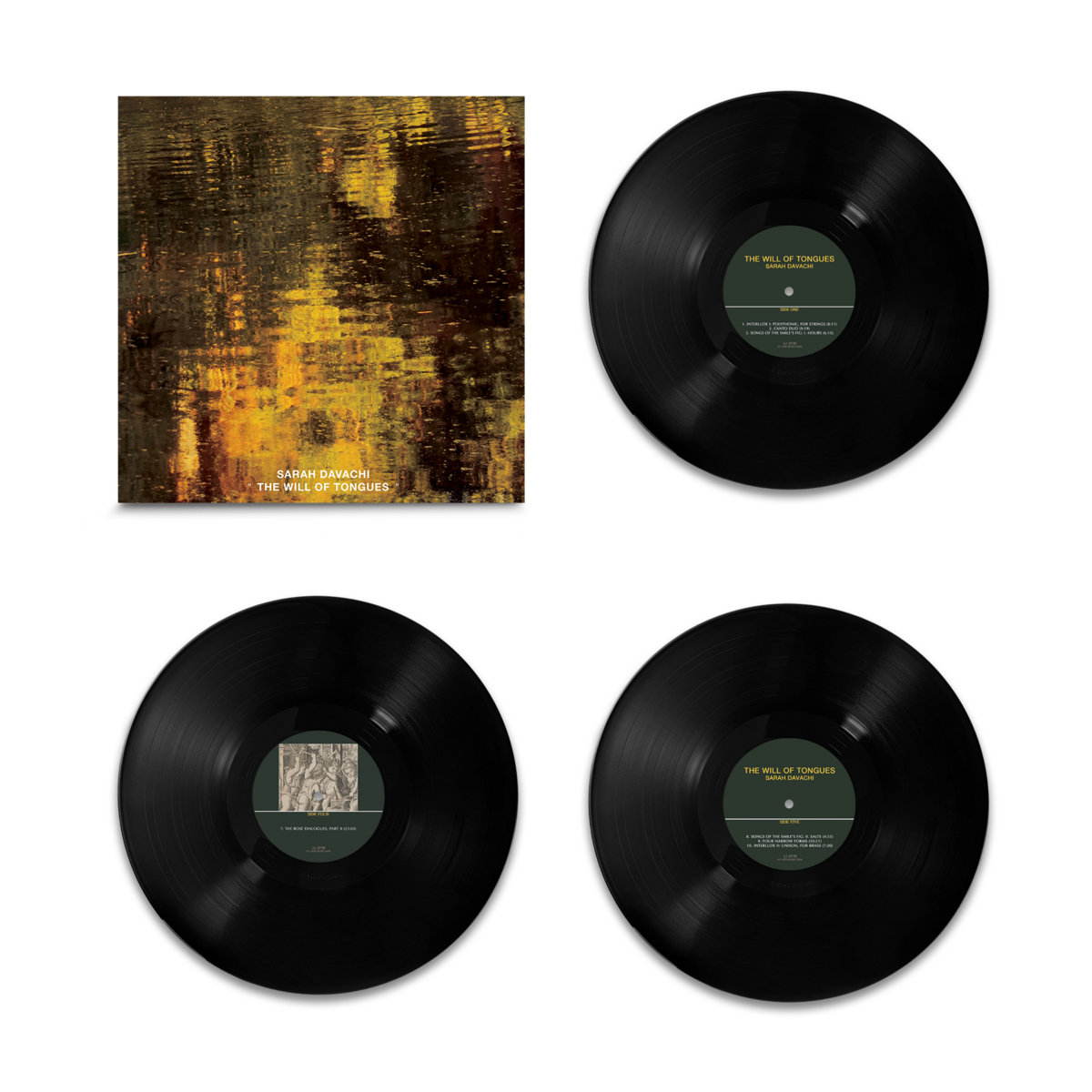 « The Will of Tongues » est le nouvel album studio de Sarah Davachi, et sans conteste son œuvre la plus ambitieuse à ce jour, offrant plus de deux heures de musique réparties sur trois disques vinyles. L'album comprend cinq nouvelles compositions pour orgue de Barbarie (enregistrées aux États-Unis, au Canada et aux Pays-Bas), une suite de trois pièces chorales, un recueil d'« interludes » pour divers ensembles microtonaux (cordes, cuivres, bois) et une longue pièce de musique de chambre pour trio à cordes, orgue et bande magnétique. Ces deux dernières pièces sont des commandes de l'Experimental Media and Performing Arts Center (EMPAC) de Troy, dans l'État de New York, tandis que l'œuvre chorale a été commandée par la Louth Contemporary Music Society de Dundalk, en Irlande. Outre la présence de Davachi à l'orgue tout au long de l'œuvre, « The Will of Tongues » réunit un groupe exceptionnel de musiciens et d'ensembles venus des États-Unis et d'Europe, parmi lesquels Whitney Johnson (alto), Eyvind Kang (alto), Lucy Railton (violoncelle), Diapason (un ensemble de cuivres expérimental/microtonal basé à Los Angeles, composé de Nev Wendell, Nicholas Ginsburg, Mattie Barbier et Mason Moy), Phaedrus (un ensemble de flûtes Renaissance basé en Suisse, composé de Liane Sadler, Charlotte Schneider, Mara Winter et Luis Martinez Pueyo), et le Chamber Choir Ireland (dirigé par Nils Schweckendiek). « The Will of Tongues » explore les nombreux concepts et méthodes de composition qui ont particulièrement préoccupé Davachi au cours de la dernière décennie : l'itération, la théorie de l'accord, la variation de texture et de timbre, la durée étendue, l'harmonie verticale, l'effet intervallique et la structure canonique. Ces éléments s'inscrivent dans la tradition minimaliste qui la caractérise, mais avec une approche plus incisive et intentionnelle que dans ses œuvres précédentes. À travers ses treize titres, les idées fusent d'un ensemble ou d'un instrument à l'autre, leur équilibre se modifiant lentement au fil d'une durée incontestablement exigeante. Cependant, l'œuvre dans son ensemble cherche à exprimer un profond respect pour l'acte d'écouter, et pour la conscience que cette écoute peut servir d'espace négatif imaginatif ; un espace qui favorise la confrontation et la création plutôt que la fuite. Cette musique n'est pas d'une écoute facile, et elle n'a pas vocation à l'être – lorsque de longues durées et une réduction du matériau sonore sont à l'œuvre, l'oreille et l'esprit sont contraints d'affronter la réalité même du son et les espaces mentaux significatifs qu'il engendre sans cesse, lesquels peuvent receler de profondes sources de sens si l'auditeur est prêt à s'y aventurer. « The Will of Tongues » est ainsi une célébration de l'écoute itérative et de l'engagement extrême, de l'expérience auditive intime et de ses vastes horizons psychiques. Rien ne nous exprime au-delà de la mort, et il m'est arrivé de m'écrier : « Voilà comment naît la volonté des langues ! »