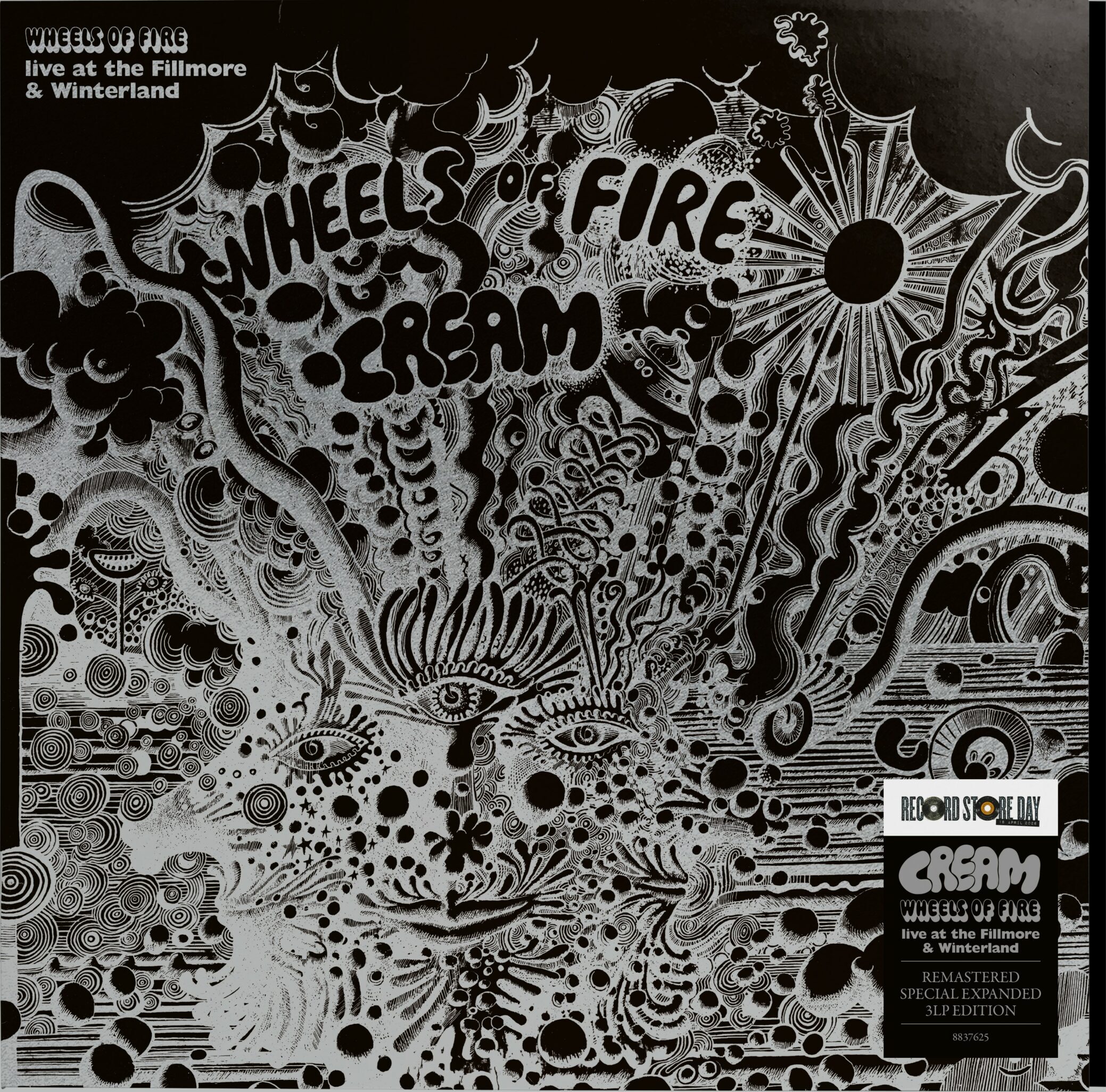 Le troisième album de Cream, « Wheels of Fire », est sorti en août 1968. L’album comprenait un dsique de nouveaux enregistrements et un disque de titres live enregistrés en mars 1968 au légendaire Fillmore Auditorium et au Winterland Ballroom de San Francisco. Pour le RSD 2026, nous sommes heureux de proposer une édition spéciale 3LP de « Wheels of Fire: Live at the Fillmore & Winterland », qui comprend les 4 titres originaux publiés sous « Wheels of Fire: Live at the Fillmore », ainsi que 8 titres supplémentaires interprétés lors des concerts de mars 1968. Sept des titres supplémentaires ont été publiés sur « Live Cream » en 1970 et « Live Cream Volume 2 » en 1972. « We’re Going Wrong » n’a jamais été officiellement publié auparavant. Tous les titres ont été remasterisés pour cette édition.