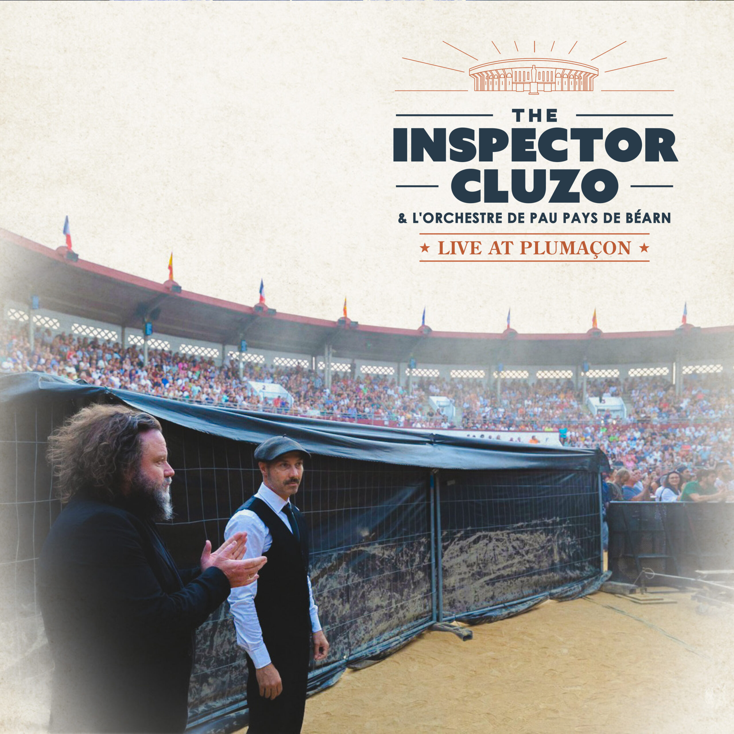 The Inspector Cluzo est un duo rock indépendant originaire de Gascogne, reconnu pour son énergie live brute, son engagement éthique (autoproduction, agriculture durable) et une carrière construite hors des circuits traditionnels. Le groupe s’est forgé une solide réputation internationale grâce à des tournées intensives et des concerts puissants, devenant une référence du rock indépendant français à l’export. Ce concert exceptionnel Live @ Arènes du Plumaçon (Mont-de-Marsan), enregistré avec l’Orchestre de Pau Pays de Béarn, sera exclusivement disponible pour le Record Store Day, puis soutenu par un événement majeur : un nouveau concert événement de The Inspector Cluzo dans la même arène le 13 juin 2026 devant plus de 5000 personnes.