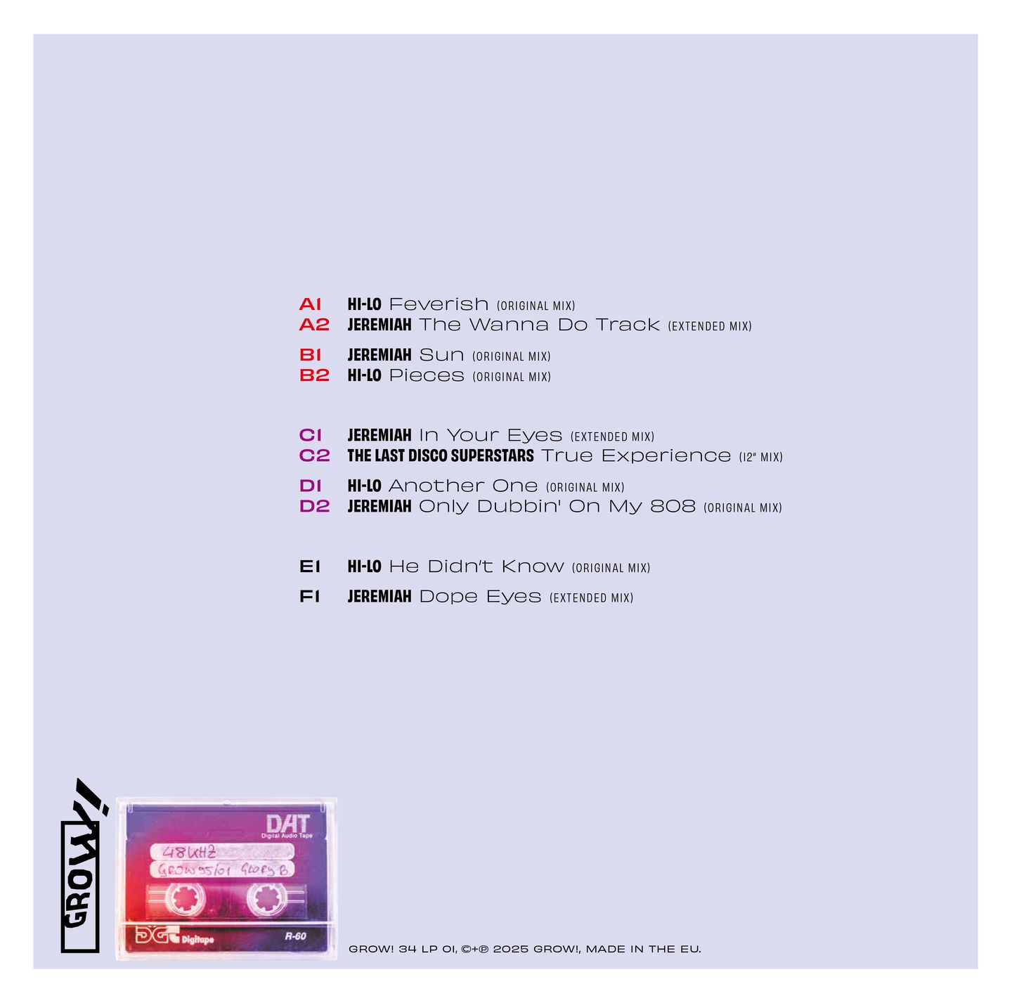 Founded in early 1995, Grow! quickly established itself as a key player in the underground house music scene. The label was created by Christian Mahringer (aka Jeremiah) along with Michael Peter (Duke) and Martin Retschitzegger (Tin). Together, they released a steady stream of 12" records, often under various pseudonyms, focusing entirely on the music rather than individual profiles. While Grow! remained their main creative outlet, the founders were also active beyond the label: Mahringer released music on Chez Damier’s Balance Alliance and the renowned Chicago label Guidance, while Peter and Retschitzegger collaborated on records for Daniel Bell’s 7th City and Robert Hood’s influential M-Plant label, and also launched their own imprint, Central. This new compilation presents a first carefully curated selection of the most notable tracks from the label’s catalog, alongside previously unreleased versions. All tracks were edited and remastered from the original tape recordings. It offers a deep dive into the raw, analog-driven sound that defined Grow!’s identity. With its consistent focus on quality, anonymity, and artistic integrity, Grow! Records has left a lasting impression far beyond Austria’s borders. This release is both a celebration and a rediscovery of one of the country’s most respected underground imprints.