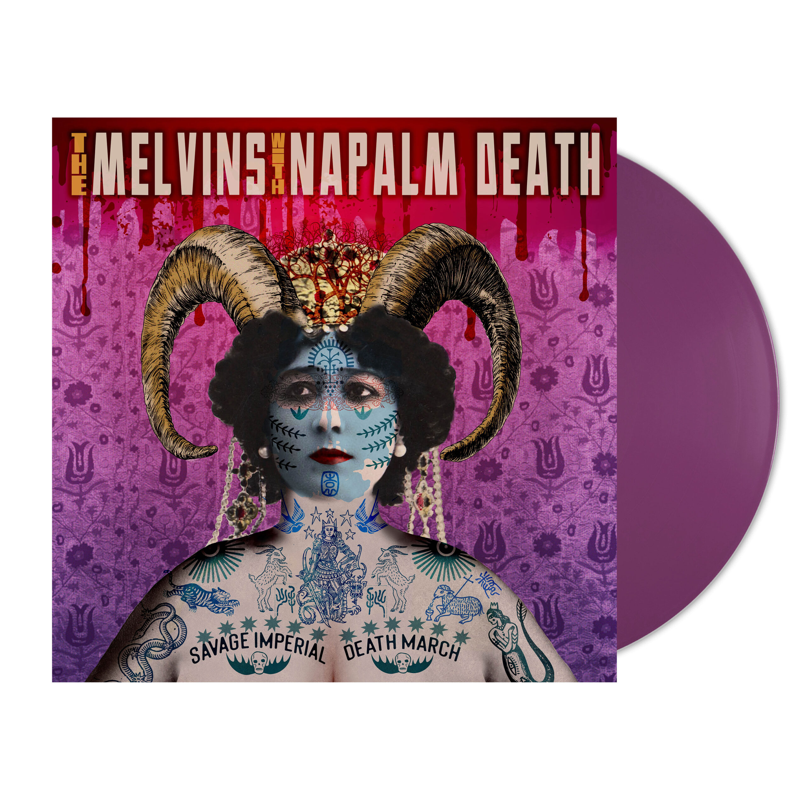 Après deux tournées communes au cours de la dernière décennie, les Melvins perpétuent leur tradition de collaboration avec un autre groupe sur un album. Prochain sur la liste : Napalm Death ! Il ne s'agit pas d'un simple split où chaque groupe a sa propre face. Savage Imperial Death March est une véritable collaboration, les Melvins et Napalm Death jouant ensemble sur tous les titres. Cette sortie, initialement parue en édition ultra-limitée CD et vinyle chez AmRep en 2025 (uniquement disponible en concert et sur la boutique AmRep), est une version étendue avec deux titres bonus, une nouvelle pochette signée Mackie Osborne, de nouvelles variantes vinyle et sera disponible pour la première fois en disquaires, sur les plateformes de streaming et autre. Napalm Death est considéré comme un pionnier du grindcore, ayant intégré des éléments de crust punk et de death metal. Même après avoir exercé une influence indélébile sur la scène heavy metal pendant près de 40 ans, aucun autre groupe au monde ne sonne comme Napalm Death. Plus que des pionniers, ils constituent une référence incontournable en matière d'innovation. Avec une audace sans bornes dans une musique heavy et expérimentale de tous genres, les légendes de Birmingham continuent de foncer à toute allure. Les Melvins est l'un des groupes les plus influents de la musique moderne. Formé en 1983 par le chanteur/guitariste Buzz Osborne, rejoint un an plus tard par le batteur Dale Crover, le groupe est reconnu pour avoir fusionné les univers du punk rock et du heavy metal, créant ainsi un nouveau sous-genre unique. En plus de 40 ans de carrière, ils ont sorti plus de 30 albums originaux, de nombreux albums live et une quantité incalculable de singles et de raretés. A. 1. Tossing Coins Into The Fountain Of Fuck 2. Some Kind Of Antichrist 3. Awful Handwriting 4. Nine Days Of Rain B. 5. Rip The God 6. Stealing Horses 7. Comparison Is The Thief Of Joy 8. Death Hour