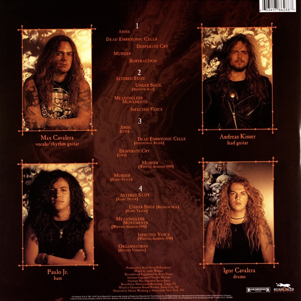 « Arise » est un album emblématique au format LP du groupe brésilien légendaire de métal Sepultura, édité par le label réputé Rhino Records. Sorti à l'origine en 1991, cet opus marque une étape majeure dans l'histoire du métal grâce à sa fusion puissante entre thrash et death metal et ses textes engagés sur la société et la politique mondiale. Des titres phares comme « Dead Embryonic Cells », « Desperate Cry » ou encore « Arise » témoignent de la force créative du quatuor composé alors de Max Cavalera au chant et à la guitare rythmique, Igor Cavalera à la batterie, Andreas Kisser à la guitare solo et Paulo Jr à la basse ' formation qui propulsa le groupe vers une renommée internationale après leur succès avec « Beneath the Remains ». Le fabricant Rhino s'est imposé comme référence pour les rééditions d'albums classiques toutes catégories confondues ; il garantit aux collectionneurs une expérience sonore fidèle grâce à son exigence en matière de qualité audio.   Disc 01 01. "Arise" 02. "Dead embryonic cells" 03. "Desperate cry" 04. "Murder" 05. "Subtraction" 06. "Altered state" 07. "Under siege (Regnum irae)" 08. "Meaningless movements" 09. "Infected voice" Disc 02 01. "Arise (Live)" 02. "Dead embryonic cells (Industrial Remix)" 03. "Desperate cry (Live)" 04. "Murder (Writing Session 1989)" 05. "Murder (Basic Track)" 06. "Altered state (Basic Track)" 07. "Under siege (Regnum irae) (Basic Track)" 08. "Meaningless movements (Writing Session 1989)" 09. "Infected voice (Writing Session 1990)" 10. "Orgasmatron (Studio Version)"