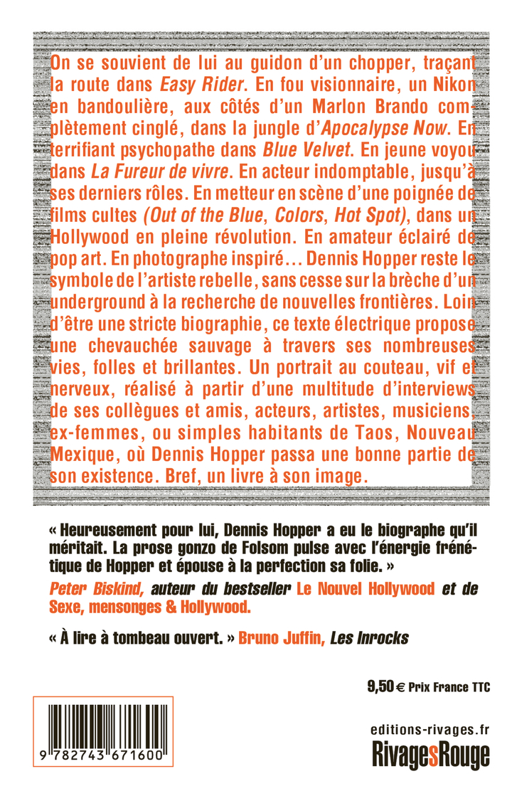 Une biographie originale replaçant la place de Dennis Hopper dans la culture pop américaine, au niveau du cinéma, de la photographie, de la musique et de l’art.
